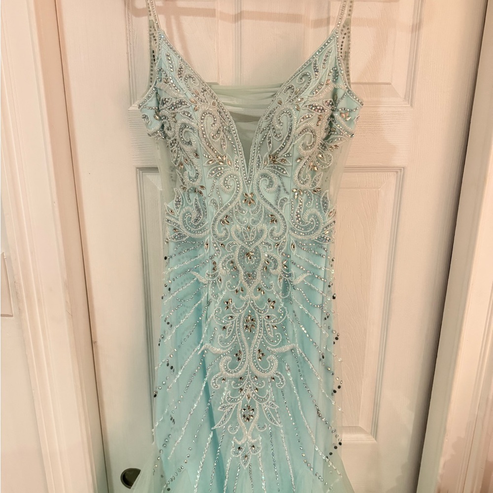 Light Blue Beaded Prom Dress - Picture 5 of 16